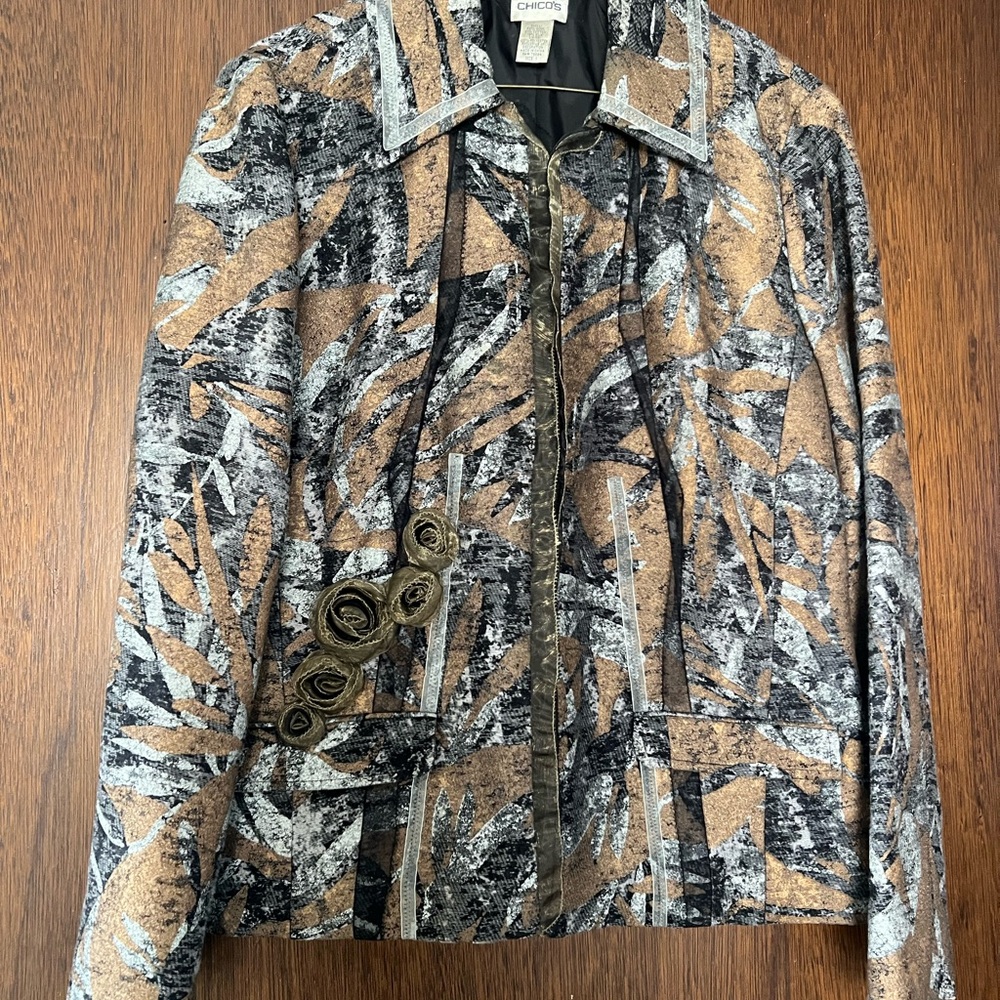 Chico's Artistic Black, Gray, and Brown Blazer